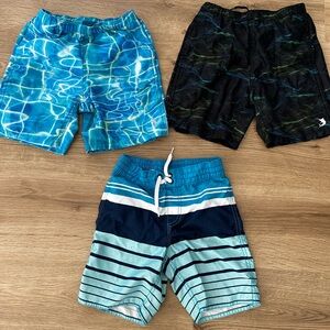 Kids Swim Shorts Trio - Blue, Black & Aqua Stripe - Unbranded
